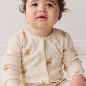 Cream Baby Onesie with Bear Print